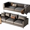 Modern Gray Leather Two-Seater Sofa With Patterned Cushions And Brown Blanket 3d model