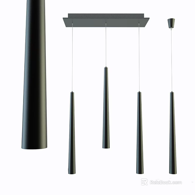 Modern Black Chandelier With Conical Pendants And Sleek Hanging Structure 3d model