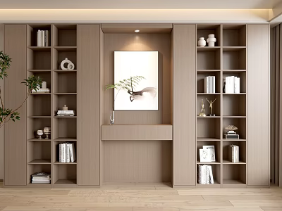 Modern Entryway And Side Cabinets With Books Decorations And Green Plant 3d model