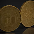 Two Vintage 50 Euro Cent Coins with Brandenburg Gate Design and EU Symbols