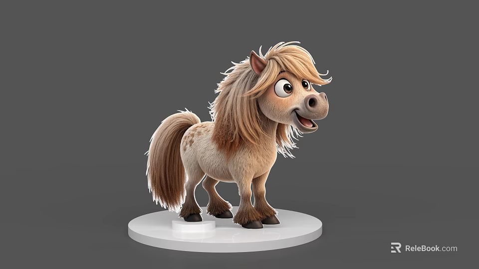 Cute 3D Cartoon Pony Model With Fluffy Mane Tail And Happy Expression 3d model 