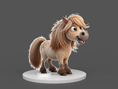 Cute 3D Cartoon Pony Model With Fluffy Mane Tail And Happy Expression 3d model