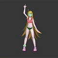 Anime Style Female Character 3D Model With Blonde Hair Raised Right Hand On Black Background