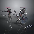 Two Sword Wielding Mechanical Characters With Robotic Bodies And Metal Blades