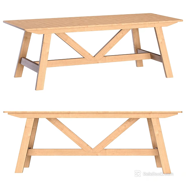 Simple Wooden Dining Table Featuring X Shaped Legs And Light Natural Wood Finish 3d model 