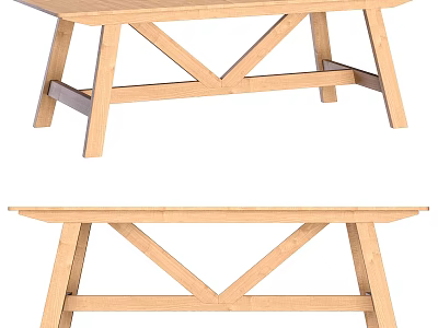 Simple Wooden Dining Table Featuring X Shaped Legs And Light Natural Wood Finish 3d model