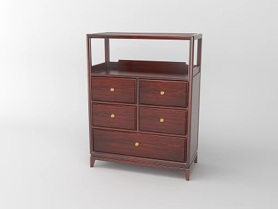 Dark Wooden Chest of Drawers With Four Drawers Open Top Shelf And Brass Handles 3d model