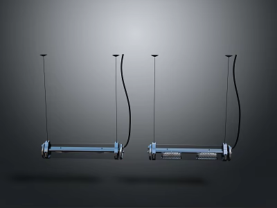 Modern Minimalist Two Long Rectangular Pendant Lights With Black Cords And Silver Metal Body 3d model