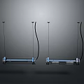 Modern Minimalist Two Long Rectangular Pendant Lights With Black Cords And Silver Metal Body