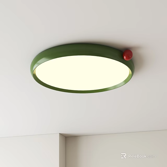 Modern Round Green Ceiling Light With White Shade And Red Accent Mounted On Ceiling 3d model