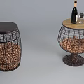 Modern Wireframe Side Tables With Round Top Wine Bottle Glass And Nuts Inside 3d model