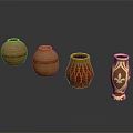 Decorative Ceramic Vases With Various Colorful Patterns And Golden Accents