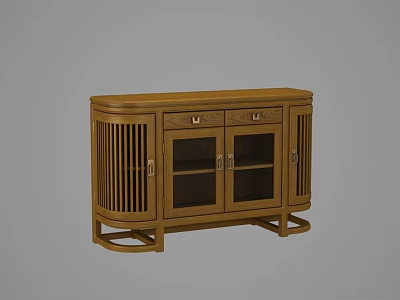 Modern Classic Wooden Sideboard with Glass Doors Drawers and Storage Cabinets 3d model