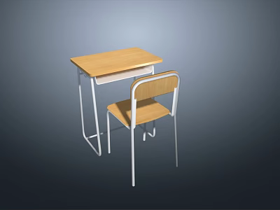 Wooden Desk And Chair Set With Metal Frame For Home Study Room 3d model