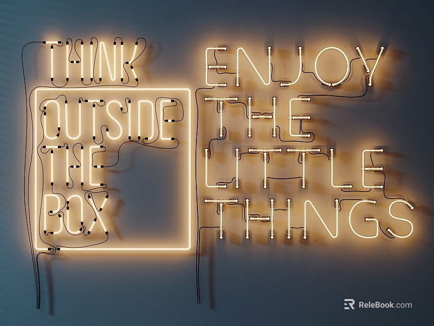 Neon Decorative Lights Featuring Think Outside The Box And Enjoy The Little Things 3d model 