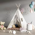 Cozy Kids Teepee Tent with Teddy Bear Balloons Star Cloud Wall Decorations and Pillows
