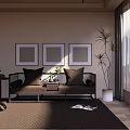 New Chinese style home guest restaurant sofa combination dining table and chair combination chandelier curtain loose shape 3d model