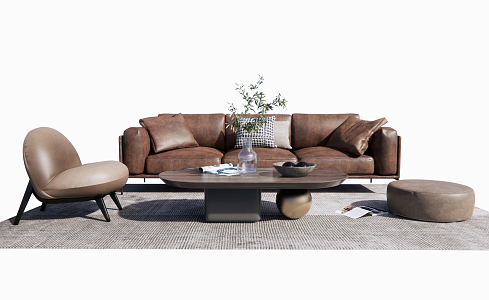 Modern Sofa Coffee Table Combination Leather Sofa Single Leisure Chair 3d model