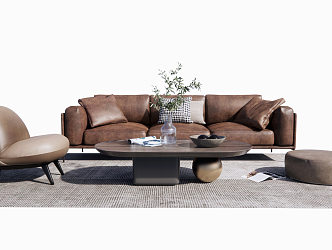 Modern Sofa Coffee Table Combination Leather Sofa Single Leisure Chair 3d model