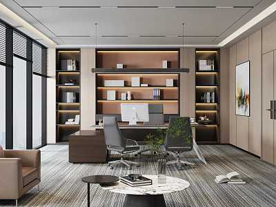 Modern manager office desk chairman office sofa painting 3d model