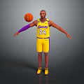 Man In Yellow Lakers 24 Jersey Holding Basketball With Purple Arm Sleeve And Yellow Shoes