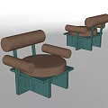 Modern Single Seater Sofa With Brown Cushion And Green Cylindrical Armrest Frame 3d model