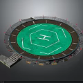 Circular Stadium Architecture Featuring Green Hexagonal Field Surrounded By Tiered Stands And Entrance Steps