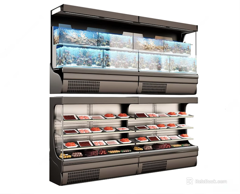 Double Layer Commercial Freezer Display With Glass Door And Frozen Food Storage Shelves 3d model 
