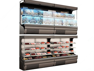 Freezer Pork Stall Steak Freezer Fresh Cabinet Supermarket Freezer Food Fast Food Fresh Cabinet 3d model