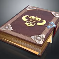 Decorative Brown Cover Book With Golden Skull Crown Design Metal Corner Accents And Blue Ribbon