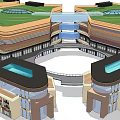 Modern Commercial Complex Design With Green Roofs Open Central Space And Water Features
