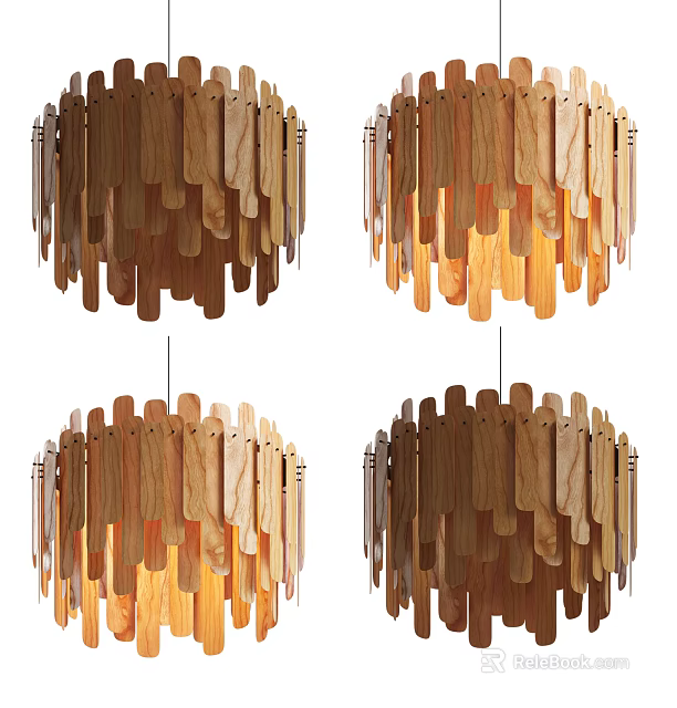 Elegant Modern Wooden Chandelier with Wooden Slats Design Natural Wood Tones Home Decor 3d model 