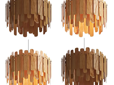 Elegant Modern Wooden Chandelier with Wooden Slats Design Natural Wood Tones Home Decor 3d model