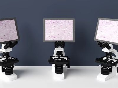 Medical Equipment Microscopes With Screens Displaying Cell Samples In Laboratory Research 3d model