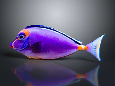 Vibrant Purple Tropical Fish With Blue Edges Orange Spots And White Tail On Gray Background 3d model