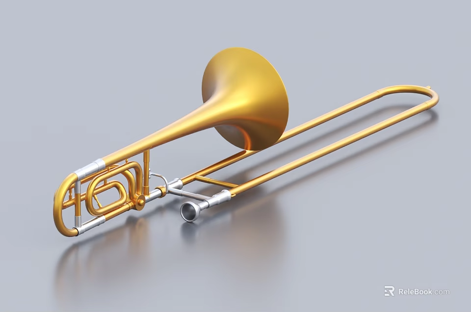 Shiny Golden Brass Trombone Musical Instrument With Polished Surface And Classic Design 3d model 