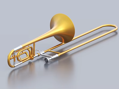 Shiny Golden Brass Trombone Musical Instrument With Polished Surface And Classic Design 3d model