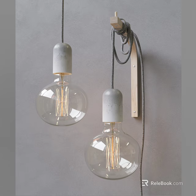 Stylish Lighting Combination with Two Clear Glass Bulbs Gray Sockets and Wooden Bracket 3d model 