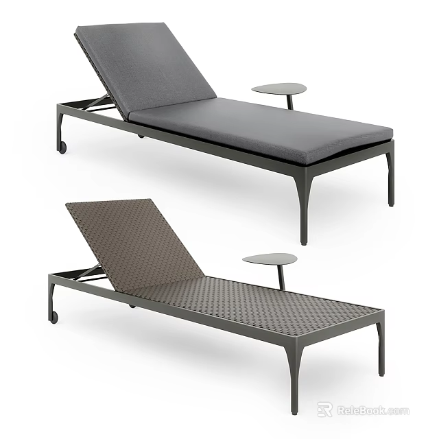 Outdoor Lounge Chair With Adjustable Backrest Metal Frame And Side Table 3d model 