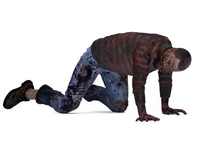 Zombie Crawling On Hands And Knees With Striped Shirt Tattered Jeans 3d model