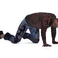 Zombie Crawling On Hands And Knees With Striped Shirt Tattered Jeans