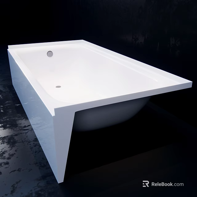 White Modern Rectangular Bathtub With Sleek Surface In Dark Bathroom Setting 3d model 