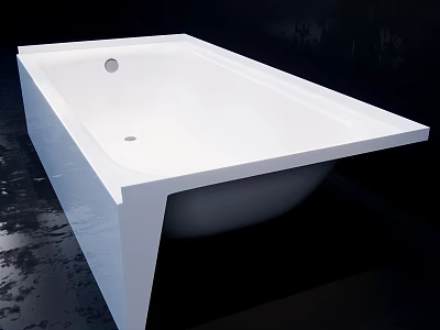 White Modern Rectangular Bathtub With Sleek Surface In Dark Bathroom Setting 3d model
