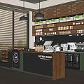 Modern Café Interior With Coffee Counter Machines Green Plants And Menu Board