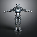 Wolf Headed Humanoid Mechanical Armor Figure With Silver Metallic Claws And Armor