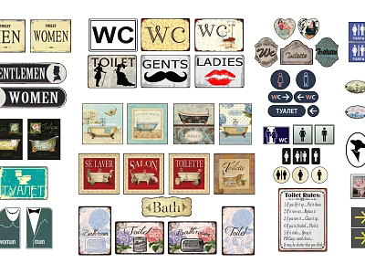 Bathroom Directional Signs Collection With Gents Ladies Indicators And Vintage Designs 3d model