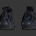 Two Black Patterned Fabric Drawstring Storage Bags For Daily Household Use