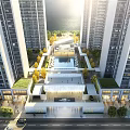 Aerial View Planning of High Rise Residential Complex With Central Open Space and Landscaped Greenery
