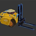 Yellow Industrial Forklift Vehicle With White Top And Metallic Forks On Reflective Surface