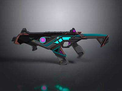 Futuristic Sci Fi Weapon Design With Neon Blue Green And Purple Illuminated Details 3d model
